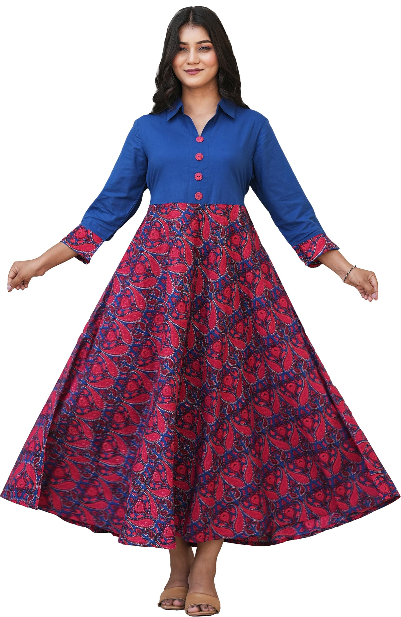 Yash Gallery Women's Floral Printed Anarkali Maxi Dress