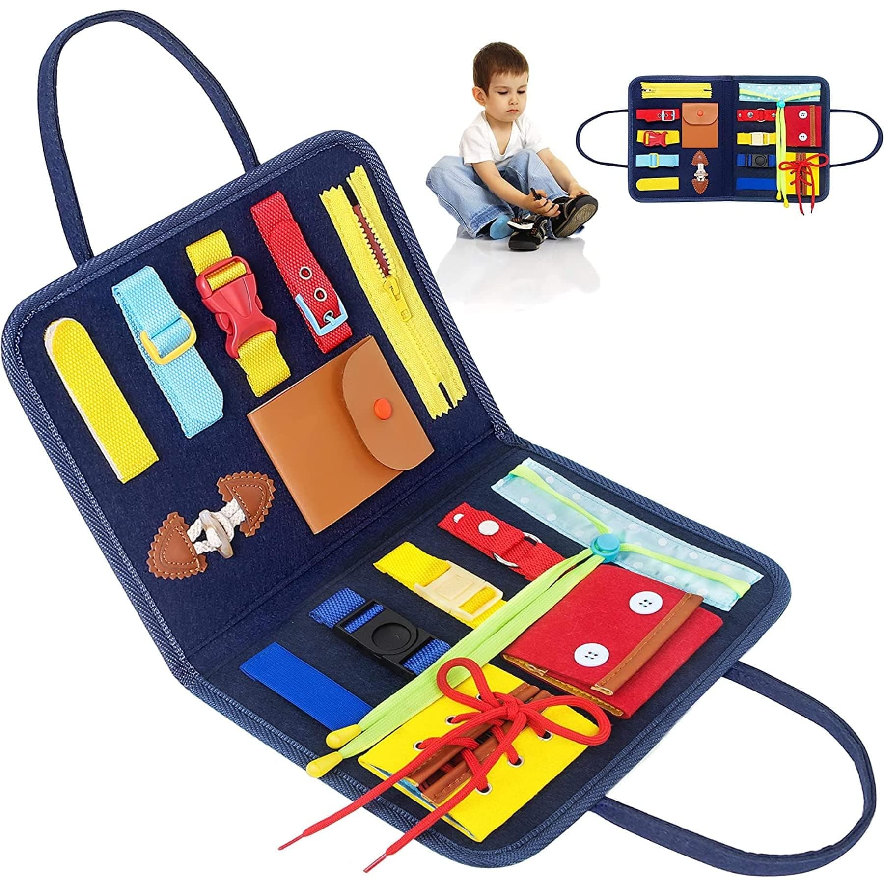 Kidology Montessori Busy Board Toy to Develop Basic Skills, Educational Sensory Board Travel Toys for Plane Car Aged 3+ Kids, Activity Parents-Kids Travelling Toys, Multi Color