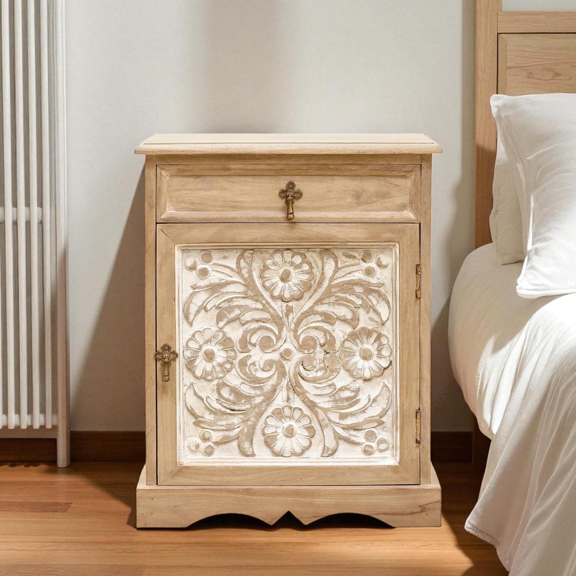 The Attic Jodhpur Bedside, Multipurpose for Living and Bed Room, Solid Wood, Natural Matte Finish