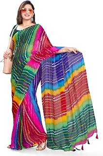 RANI SAAHIBA Women's Printed Chiffon Saree Without Blouse Piece (SKR13543_Multi)