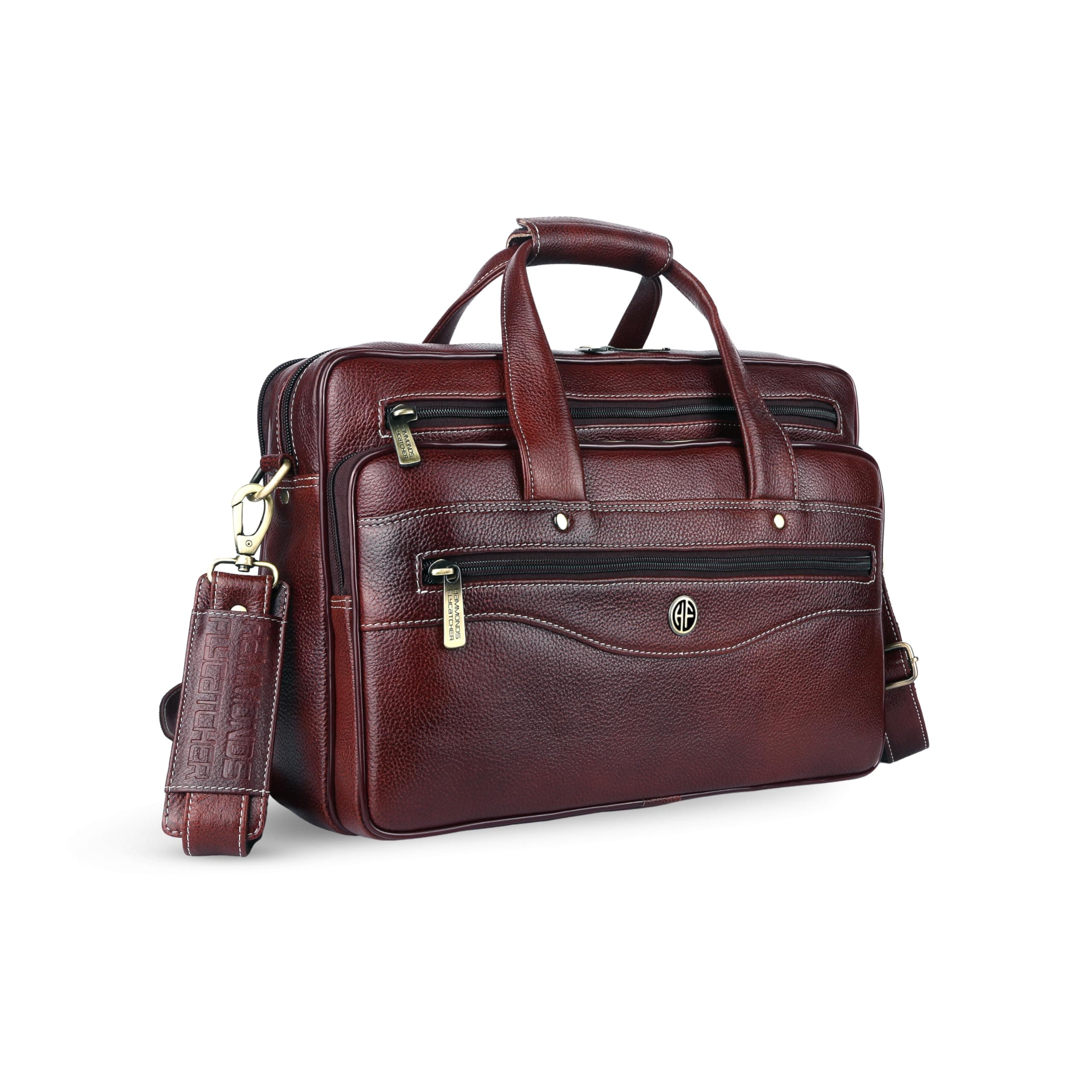 HAMMONDS FLYCATCHER Genuine Leather Office Bag for Men, 15.6 Inch Messenger Laptop Bag for Men with Adjustable Strap & Multiple Compartments, 1 Year Warranty - Office, Travel, Daily Use