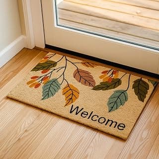Encasa XO Coir Door Mats for Home Entrance | (60x40 cm), Welcome Leaf | Thick Anti-Slip Doormat with PVC Back | Ideal for Indoor, Outdoor, Patio, and Office | Durable and Easy to Clean