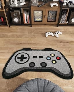 Cartoon Game Controller Rug for Boys' Room, Gaming Room Decor Carpet, Shower Mat Indoor Door Mat, Non-Slip, Absorbent, Machine Washable Floor Mat (22" x 34", Gray) new