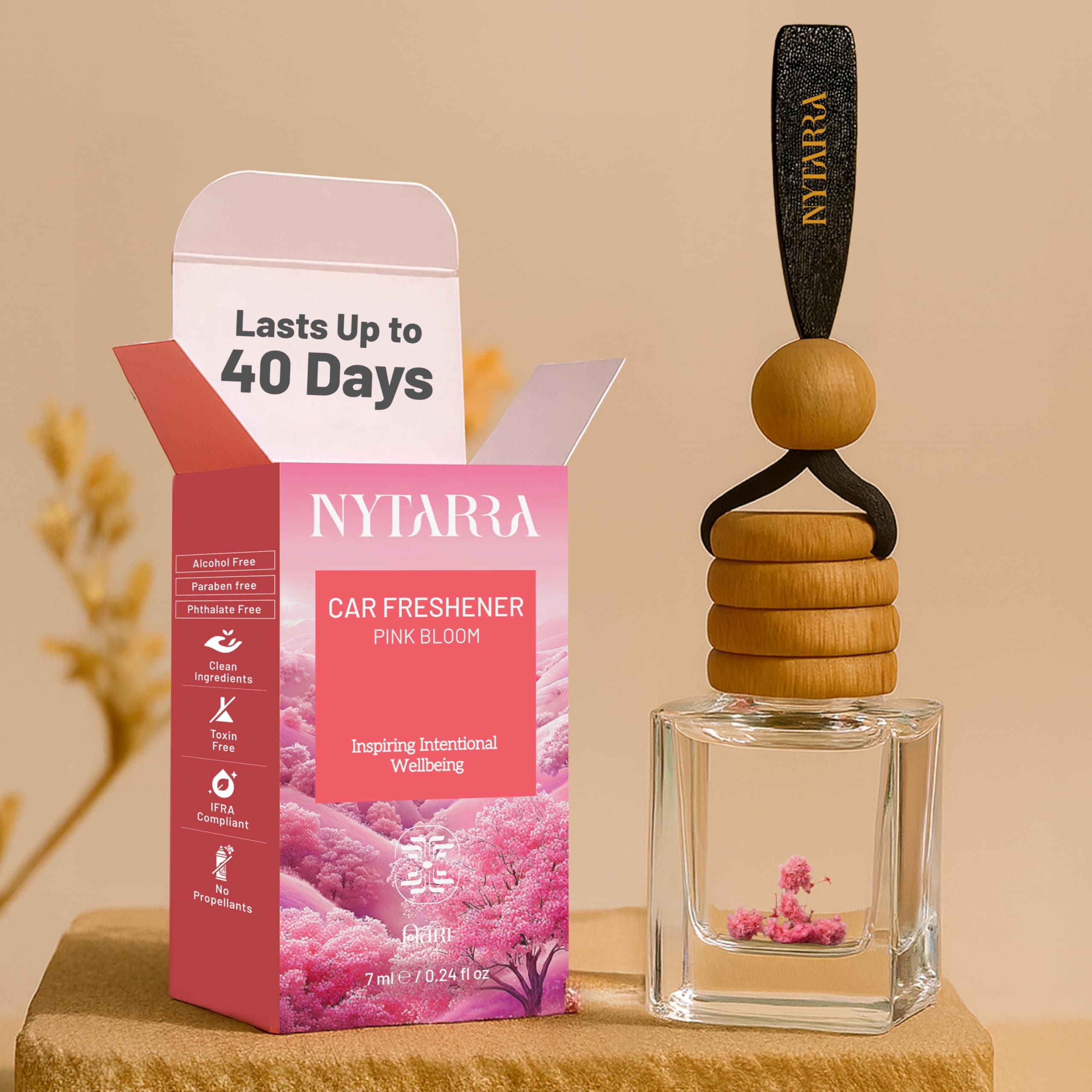 Nytarra Luxury Car Perfume Pink Bloom, No Alcohol & Long Lasting Air Freshener, Car Fragrance Diffuser, Premium Car Scent Hanging Pod