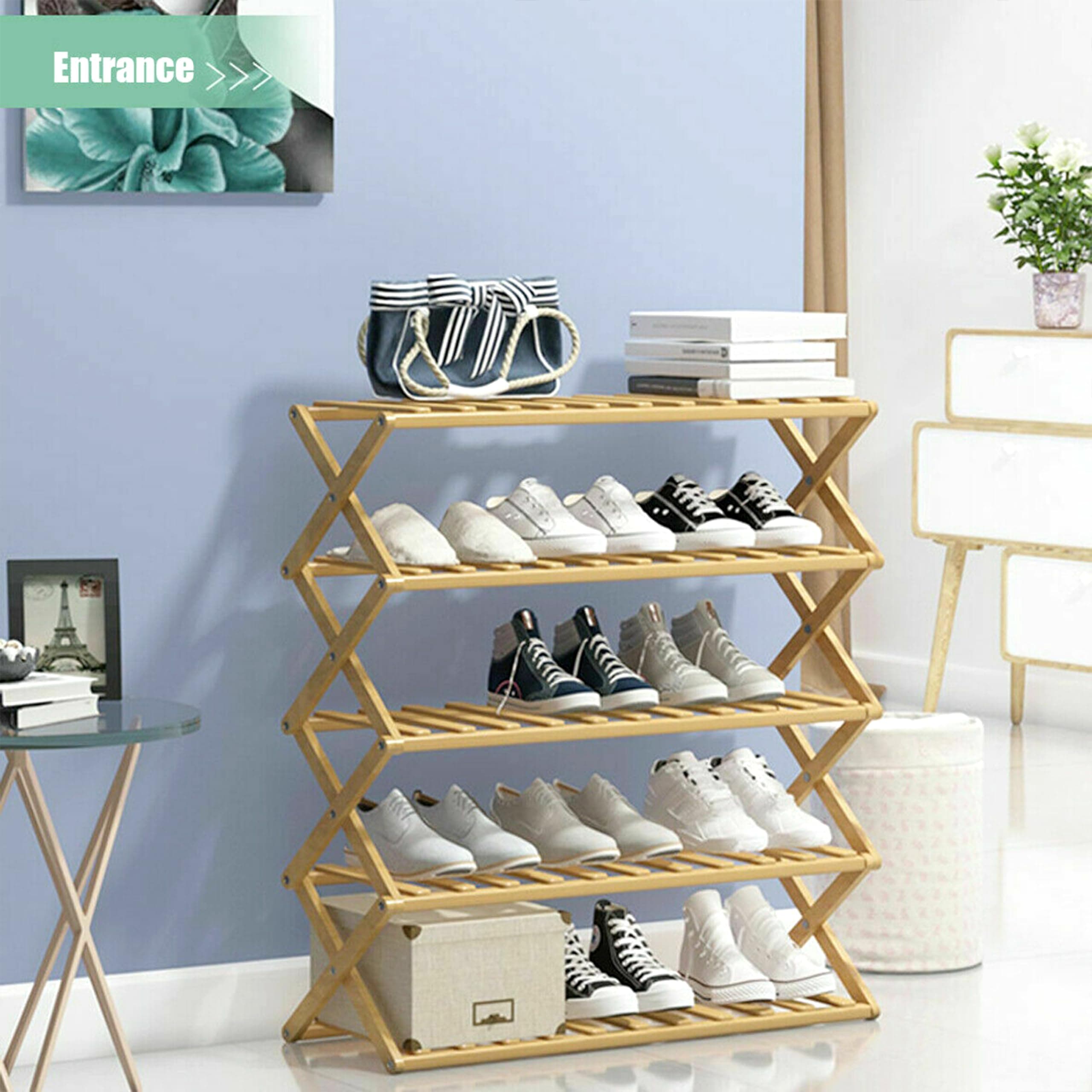 Livzing 5-Tier Foldable Bamboo Wooden Shoe Racks | Collapsible Multipurpose Rack for Storage Entryway Furniture Rack | Shelf Organizer for Home and Kitchen | Slipper Stand Chappal Storage Organizer