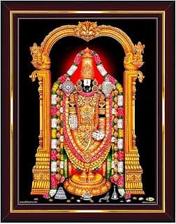 Pavan Photo Laminations Tirupati Balaji Lord Venkateshwara Swamy Wall Painting Framed Home Decor (Wood,Acrylic,Brown,Small Size,6x8 Inch) B400S