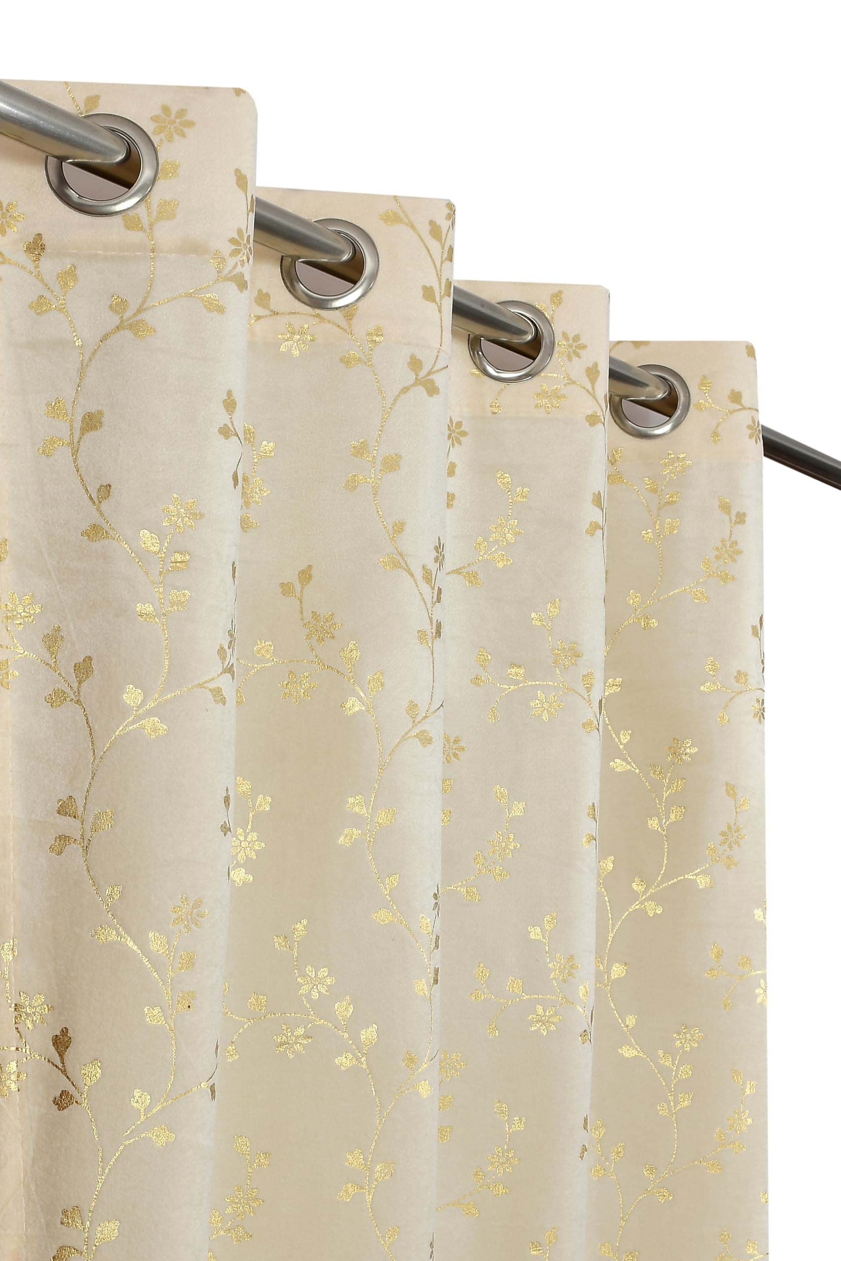 Panipat Textile Curtain Heavy Velvet Fabric Luxury Looks Room Darkening Floral Designer Curtains 9 Feet for Long Door, Cream, Single Piece