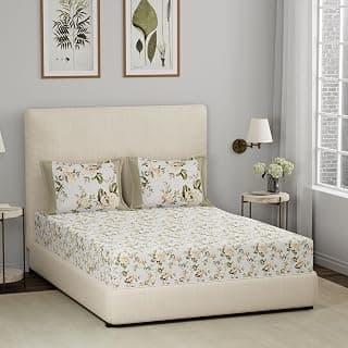 maspar Cotton Floral Print King Bed Sheet with 2 Pillow Case- 200 Thread Count