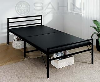 SAHNI PORTABLE FURNITURE Iron/Metal/Steel Folding Bed with Attached 1inch Mattress Foldable for Sleeping Guest Bed Easily Storable - Glossy Finish Fully Powder Coated (Single 6ft x 2.5ft)