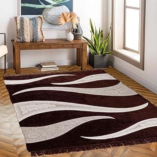 RVS DECOR Chenille Carpet 5x7 Feet,Soft Velvet Rectangular Rug for Living Room, Hall & Bedroom,Floor Carpet for Home,Designer Dari for Floor 150x210 cm,Non-Slip, Trendy & Durable Kalin (Coffee Brown)