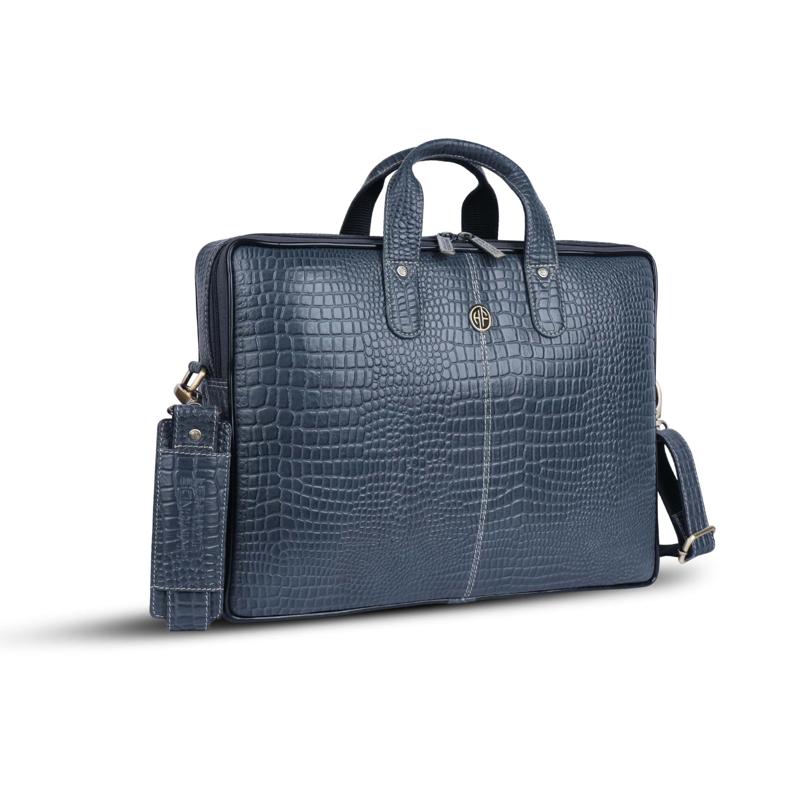 HAMMONDS FLYCATCHER Genuine Leather Office Bag for Men - 15.6 Inch Laptop Bag, Professional Leather Bag for Men - Adjustable Straps and Multiple Compartments - 1 Year Warranty - Croc Ash