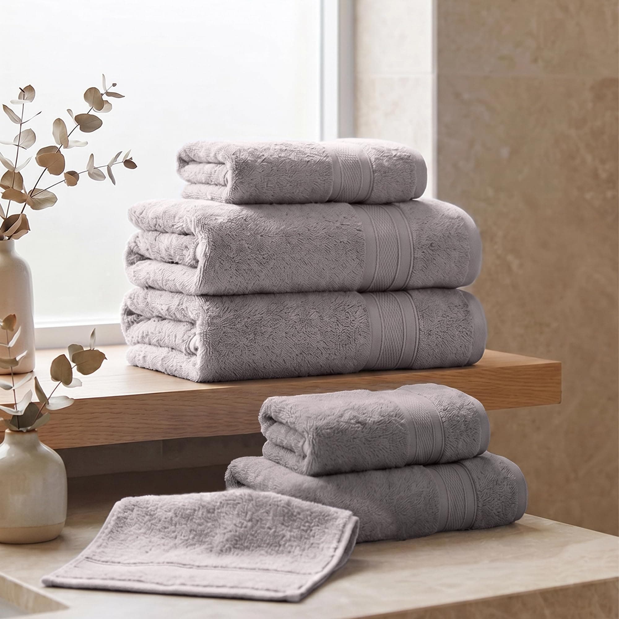 TRIDENT Soft Comfort Air Rich Towels for Bath, 100% Cotton Towel, Super Soft, Highly Absorbent, 6 Pieces Towel Set, 500 GSM - Charcoal
