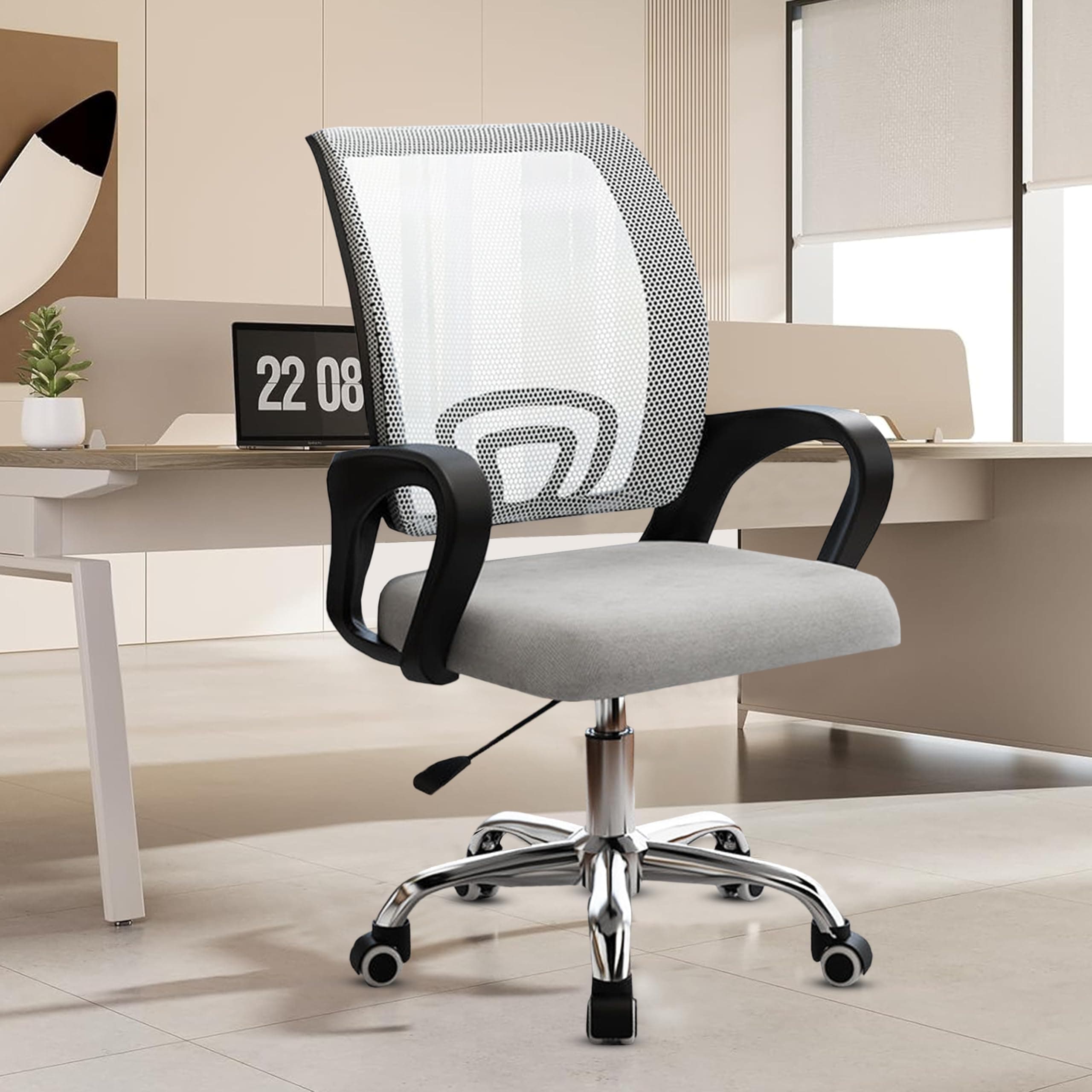 Casa Copenhagen Mesh Mid Back Office/Study/Computer/Revolving/Desk Chair for Work from Home -Metal Base, Height Adjustable Seat- Dark Grey & Black Handle