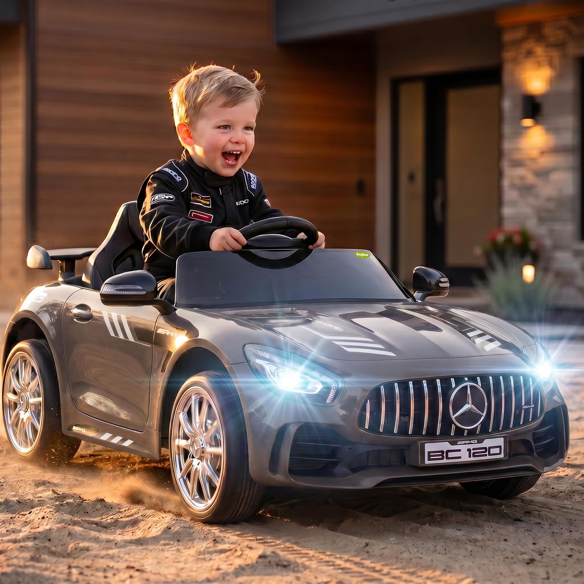 Baybee Spyder Battery Operated Car for Kids | Electric Ride On with Parental Control, LED Lights & Music | Rechargeable Kids Car with Bluetooth & USB | RideOn for Kid 1-5 Years (Ash)