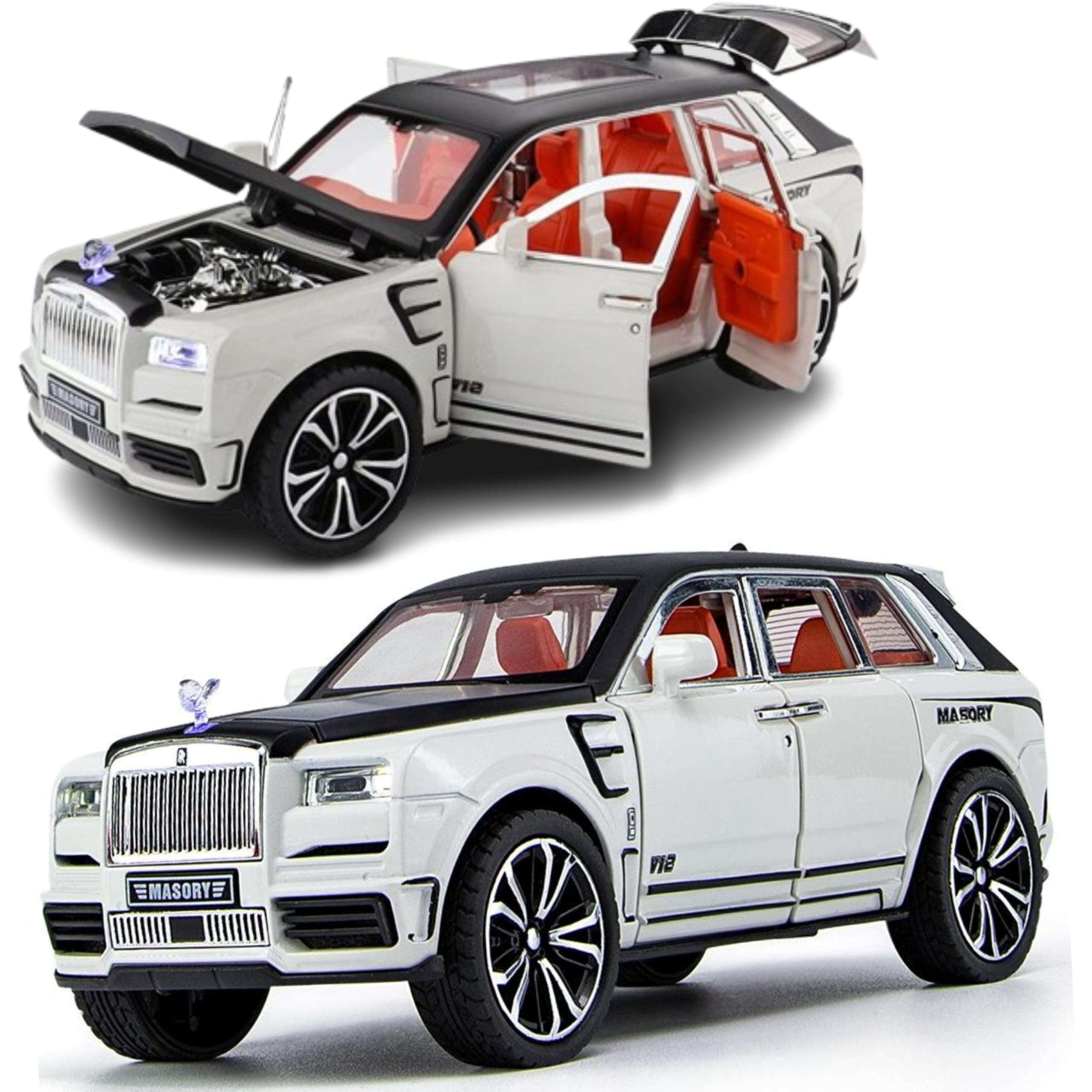 Alokik Enterprise Compatible for 1:32 Rolls Royce Masory Toy Car Model, Diecast Collectible Pull Back Model Car with Sound and Light, Toy Gift Vehicles for Adults Kids Boys Girls【White】