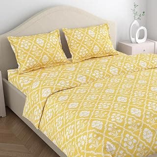 haus & kinder Bedsheet Queen Size Bed Cotton | 186 TC Bed Sheet Double Bed with 2 Pillow Covers (100 x 90 Inches) | Soft Breathable Fabric - Festive Floral