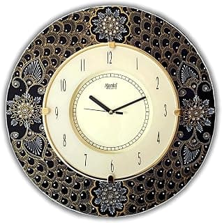 Ajanta Floral Handmade Wooden Black & Gold Decorative Mandala Pattern Wall Clock for Home, Office & Living Area | Large Analog 41cm x 41cm