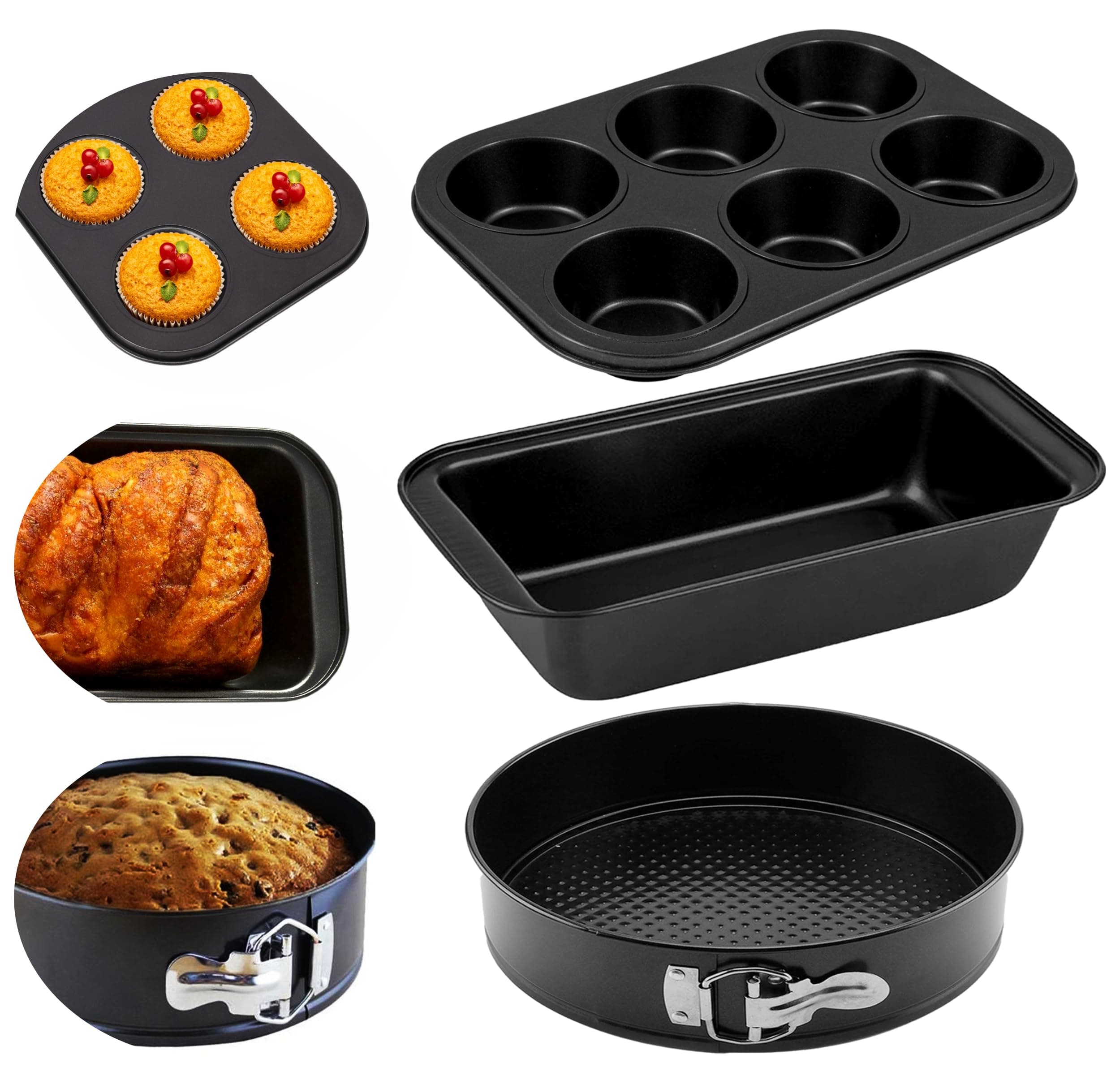 Casa Azul 3-Pcs Non-Stick Bakeware Set | Muffin Tray, Bread Mould & Round Cake Tin for Baking, BPA Free Heavy-Duty Carbon Steel Pan, Microwave & OTG Oven Safe