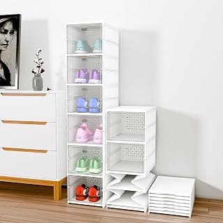 Kuber Industries Plastic Shoe Rack (6-Layer) Foldable Sneakers Box | Storage Organizer for Shoe, Slippers & Books | Storage Rack for Living Room | Multipurpose Cabinet Organizer | White
