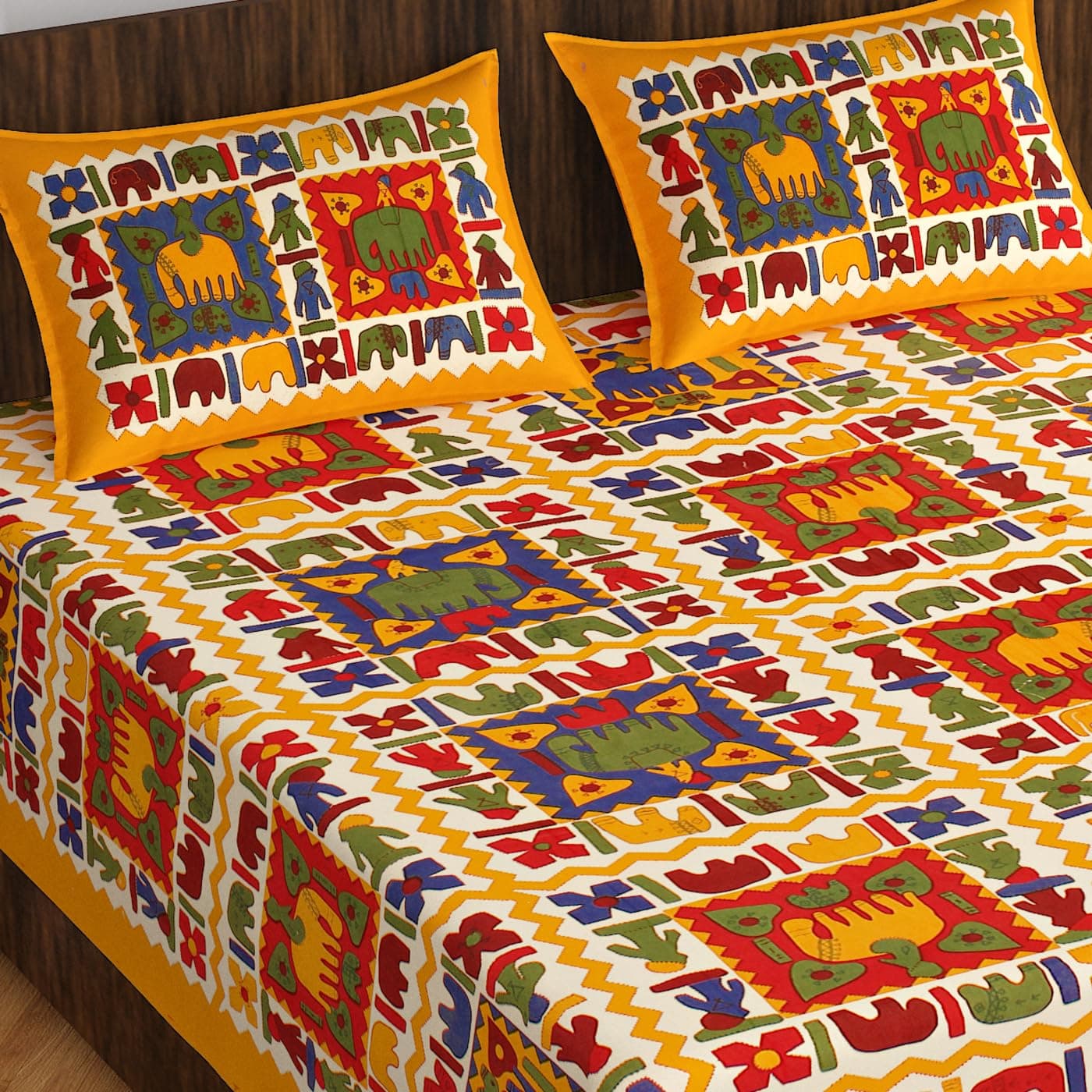 E ART BOXX 100% Cotton King Size Bedsheet for Double Bed 90x100 Inches,2Pillow Covers,Jaipuri Rajasthani Floral Printed, Soft Breathable(53