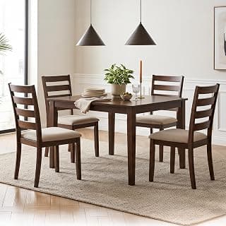 Royaloak Linea Malaysian Wooden 4 Seater Dining Table Set |Solid Mindy Wood Veneer Finish | Solid Rubber Wood Legs | 70mm Apron| Comfort Back Support | Cushioned Seating