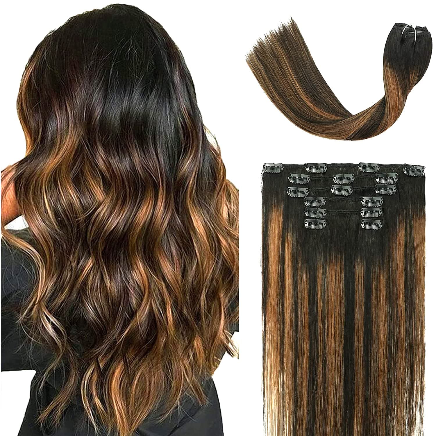 PRAVRAJYA Women Hair Extension Long Wavy Brown Highlight 18 To 20 Inches Hairpiece With 5 BB Clip/Hair Extension for Women Party/Halloween/Christmas