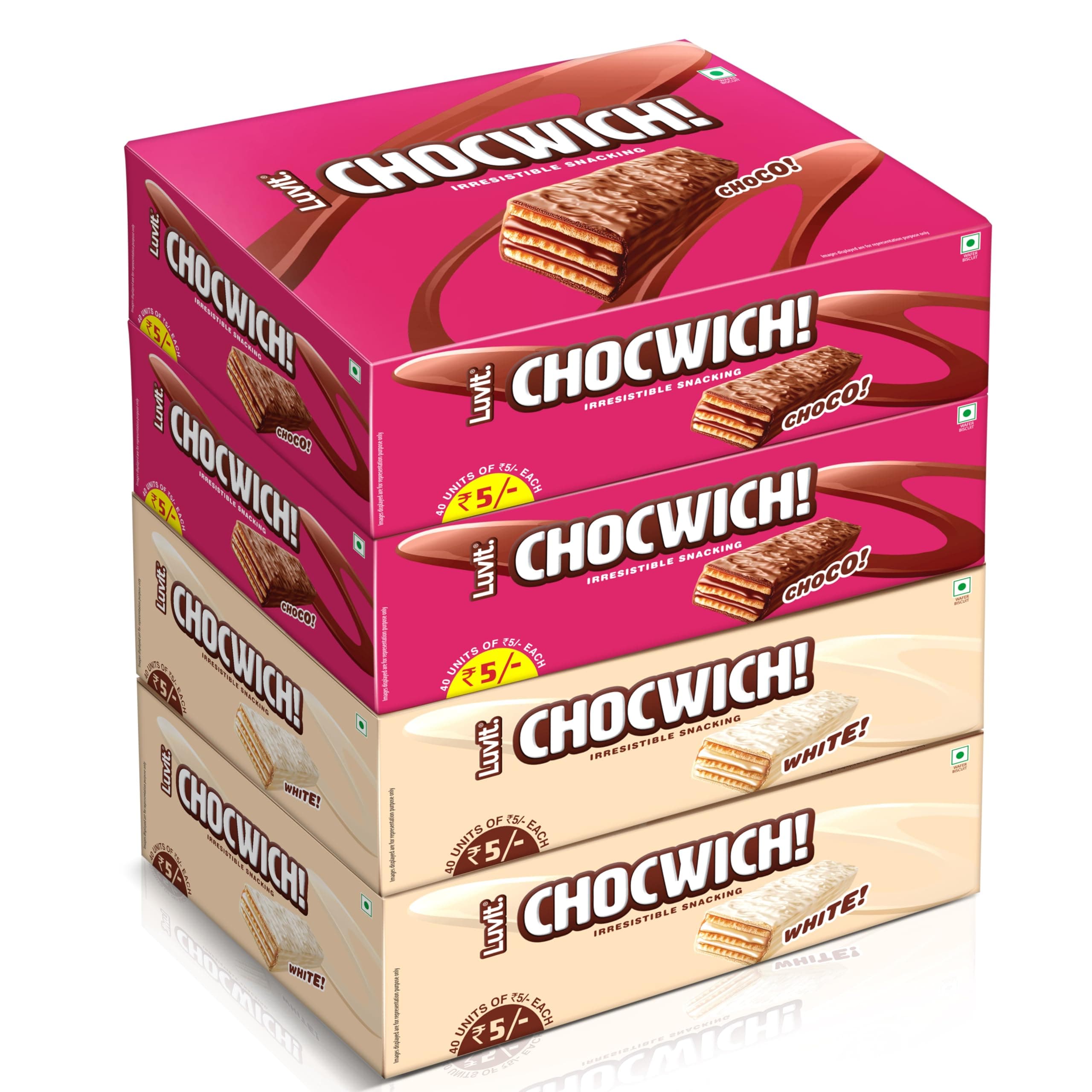 LuvIt Chocwich Brown & Chocwich White Crispy Wafer Chocolates | Crunchy & Delicious | Bars (4 x 400 g)