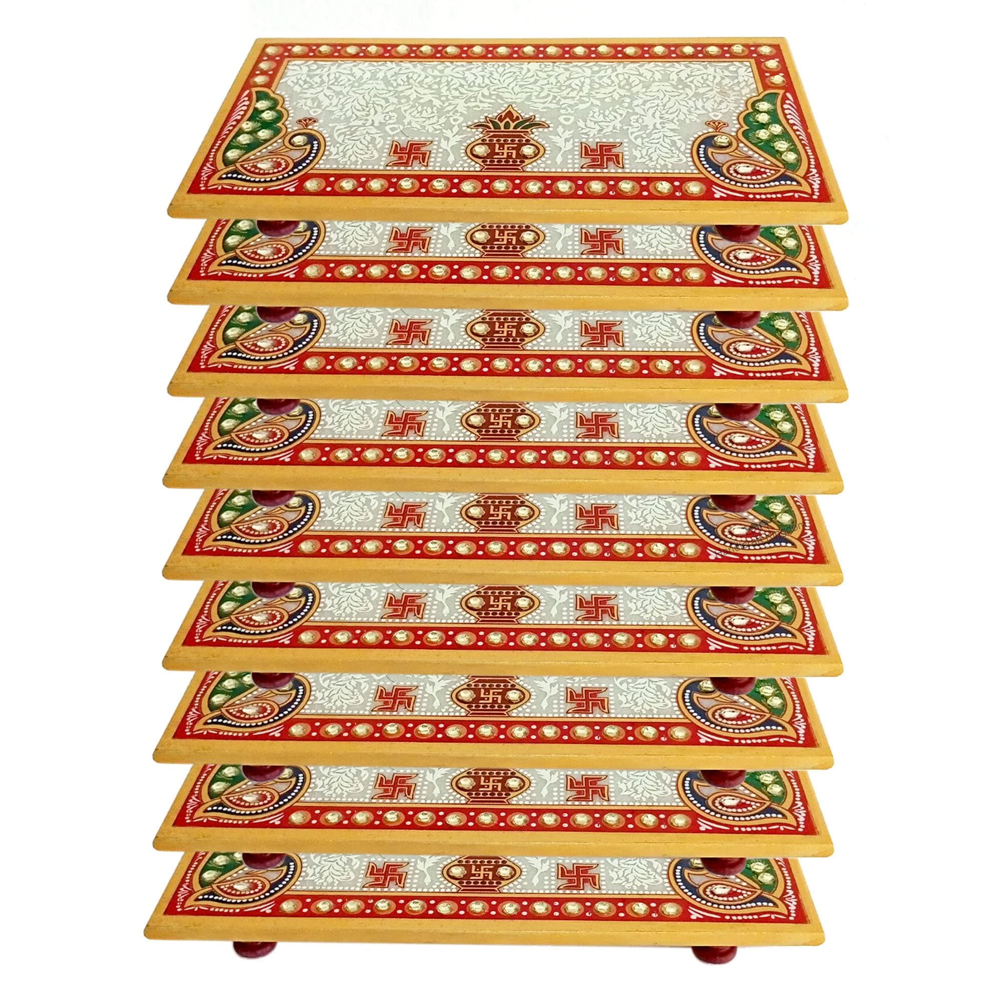 Handicraft Kingdom Marble Small Pooja Chowki for God Idols Weight 2700gm Approx Size 4X8 Inch Multicolor Pack of 9