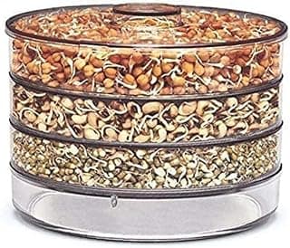 KESI ORNAMENTS Sprout Maker With 4 Compartments For Multi Purpose Use - Plastic Grocery Container Sprouted Grains Jar (500Ml,4-Layer)