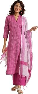 Gerua By Libas Libas Woven Design Cotton Blend Straight Kurta With Trouser and Dupatta