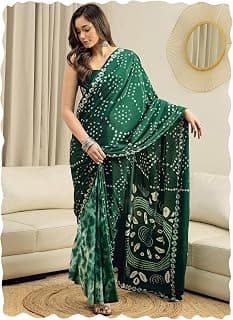 AKHILAM Women's Bandhani Printed Chiffon Ready To Wear Saree With Unstitched Blouse Piece