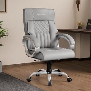beAAtho Oxford Leatherette Office Chair with 3 Years Warranty by beAAtho, Ergonomic Leather Orthopedic Executive Boss Chair with Spacious Cushioned Seat | Heavy Duty Metal Base | High Back (Grey)