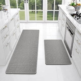 SITTELLA Kitchen Mats for Floor (Set of 2) | Premium Jute Kitchen Carpet with Anti-Slip Back | Absorbent & Easy Clean | Grey | 130×50 cm & 70×50 cm