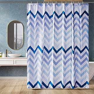 AmazonBasics Mold and Mildew Resistant Shower Curtain with Hooks - 72 x 72 Inch, Blue Ombre Chevron