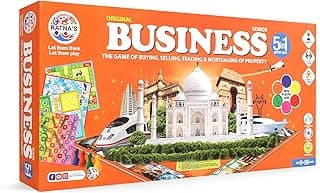 Ratna's 5 in 1 Business Senior Coin Board Game Game, 2 to 4 Players Family Game with Plastic Coins, Includes Ludo, Snakes & Ladders, Car Rally & Cricket Games, Perfect for Kids & Adults Play