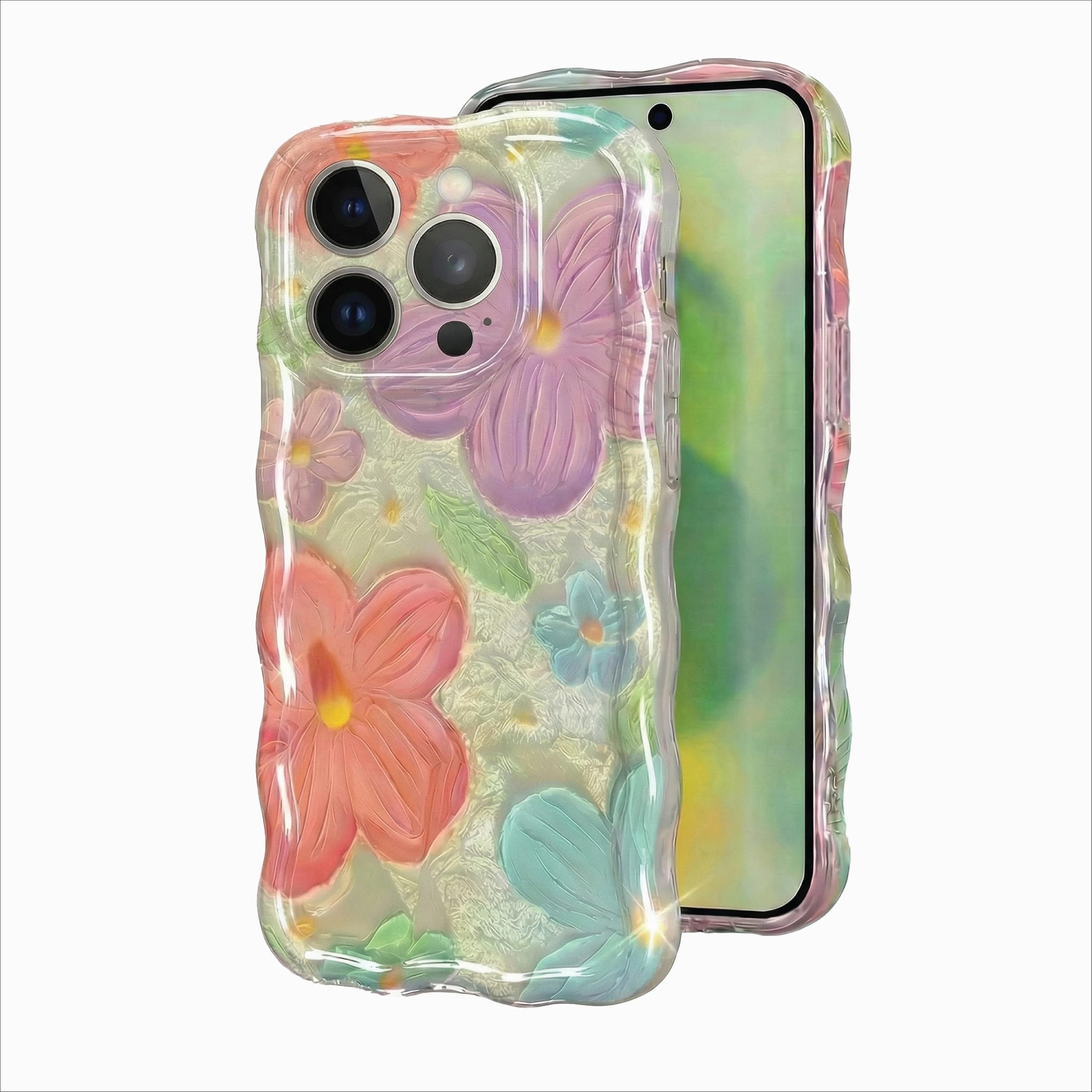 amazon basics Aesthetic Floral Case for iPhone 14 Pro Max – Slim Protective Bumper, Shockproof Soft Flexible Silicon Cover, Anti-Scratch & Drop Protection for Women & Girls (Purple Flowers)