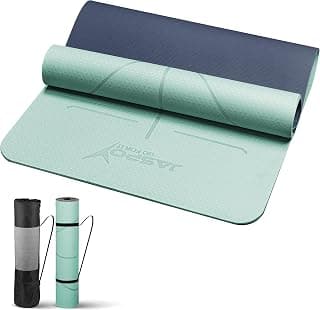 Jaspo Ease Yoga Mat For Women & Men With Cover Bag, TPE Material Extra Thick, Ultra-Grip High-Performance 6mm, Extra Long & Lightweight , Extra Wide, Dual Color, Moisture Resistant, for Yoga and Workout (Cyan)