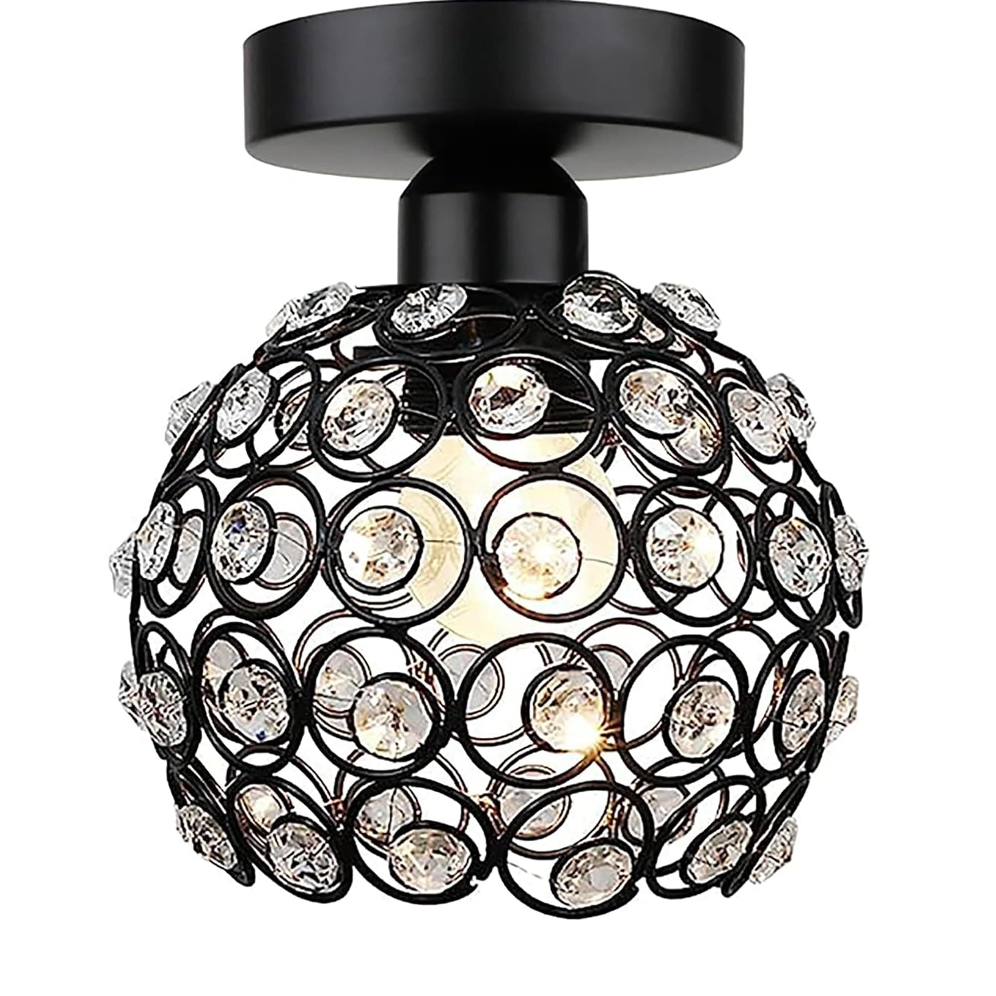 Decorcity Crystal Chandelier Ceiling Lamp – Elegant Iron Hanging Light Fixture for Corridor Porch, Café, Bar, Living Room, Hallway, Home Décor (Delicate Design Lampshade - Black)