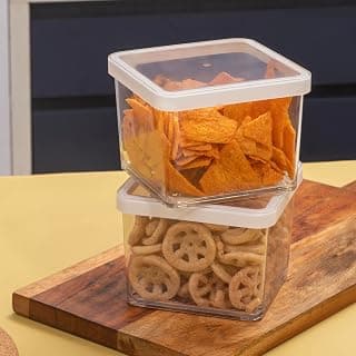 Nayasa Nicola Plastic Storage Containers 800 ml, Set of 2 | Air Tight | Stackable | Multipurpose | Kitchen Organization Containers | Kitchen Storage Bins | Transparent