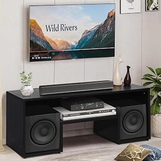 ABOUT SPACE TV Unit for Living Room - Engineered Wood DIY TV Stand Entertainment Unit with Wire Holes, TV Table, Open Display Shelves for WiFi Router Stand, TV Rack (Black - L 110 x B 40 x H 42 cm)