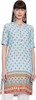 global desi Womens Mandarin Collar Printed Kurta