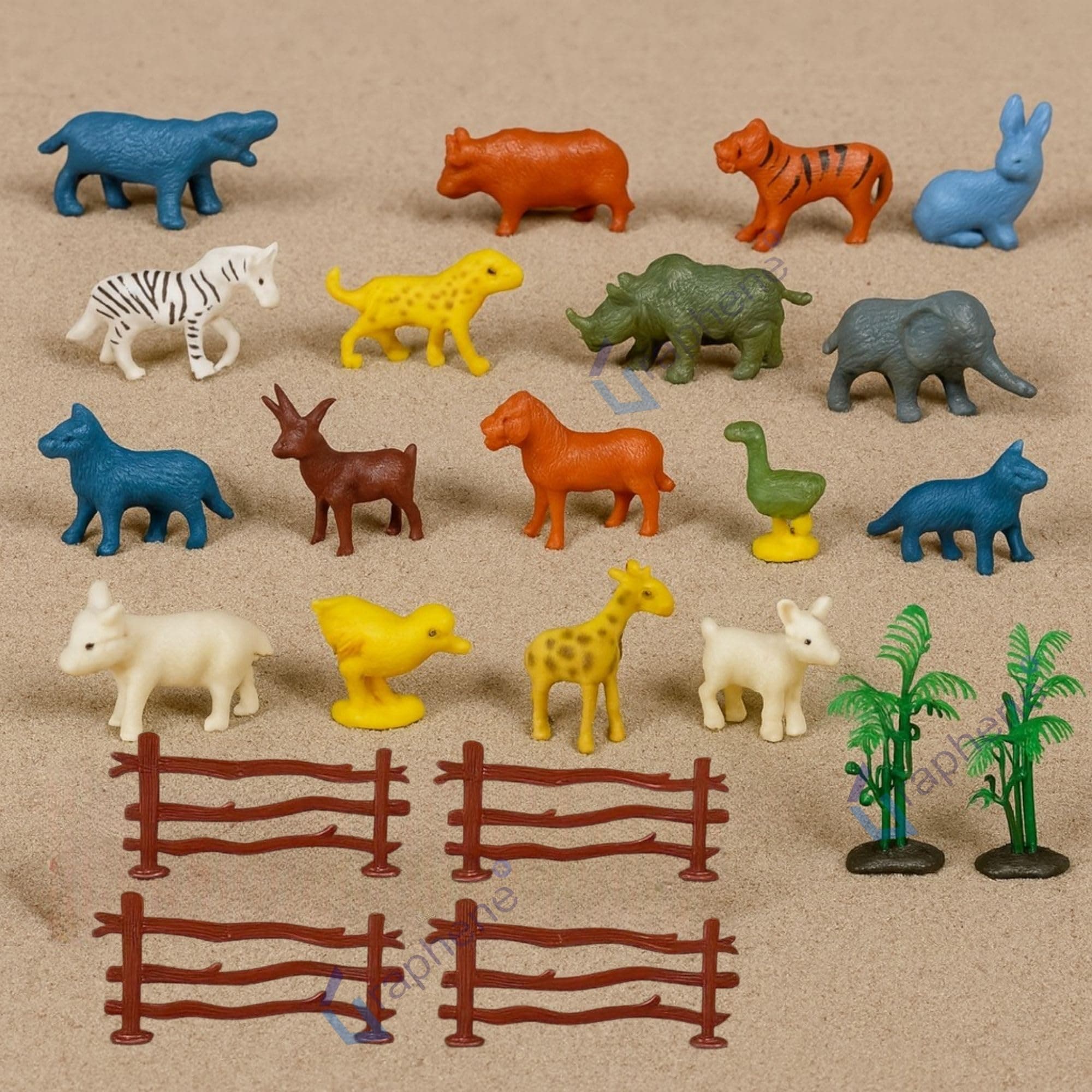 GRAPHENE 17 Pcs Animal Figure Toy Set, Farm & Jungle Animal Figure Playsets with Artificial Tree & Fencing Birthday & Return Gifts,School Project Learning Educational Toy Set for Kids