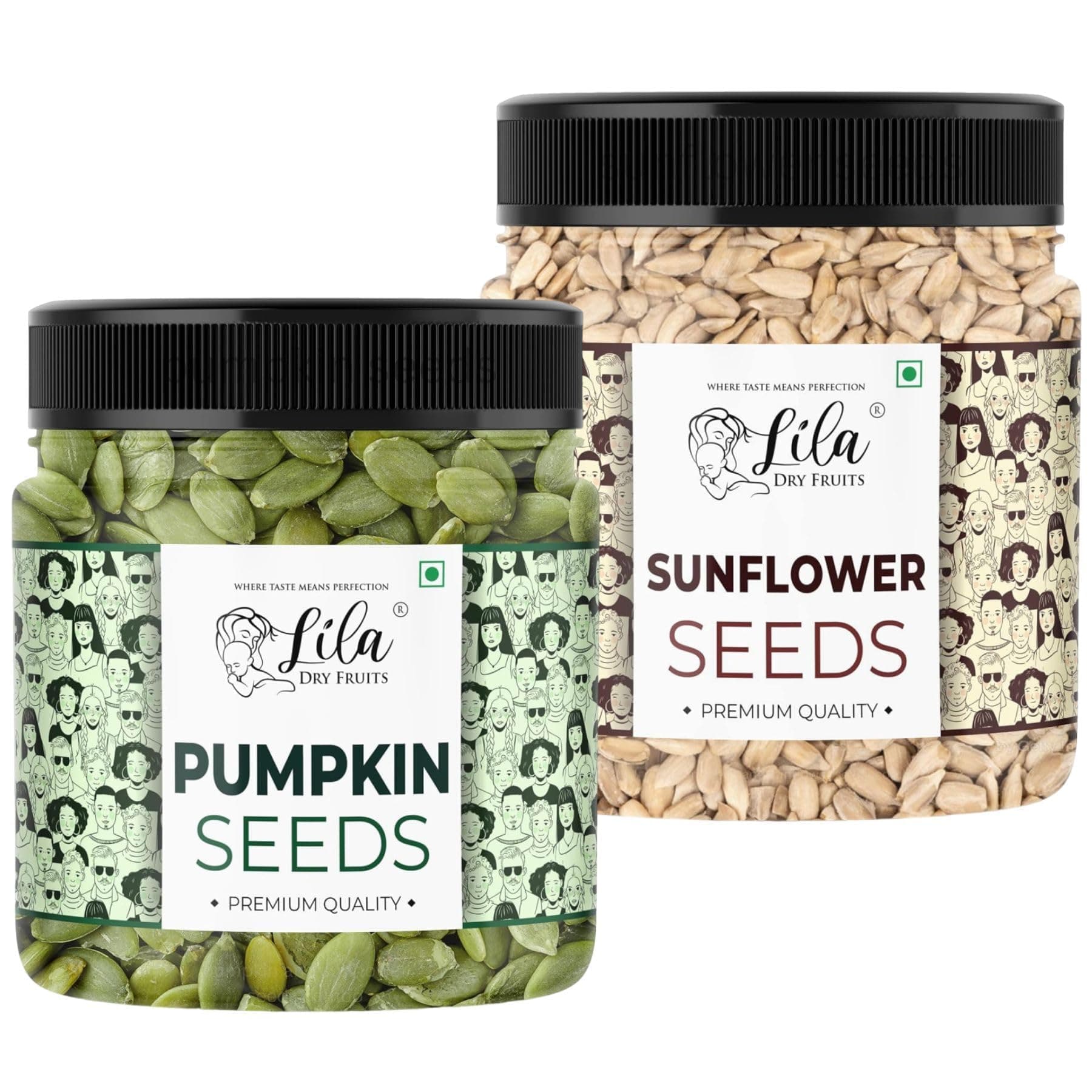 LILA DRY FRUITS Raw Pumpkin and Sunflower Seeds Combo 1 Kg Each Pack of 2 | Protein Rich Healthy Snacks | High Fiber Superfood | Immunity Booster Diet | Seeds for Eating, Roasting 2 kgs Perfect for Gifting