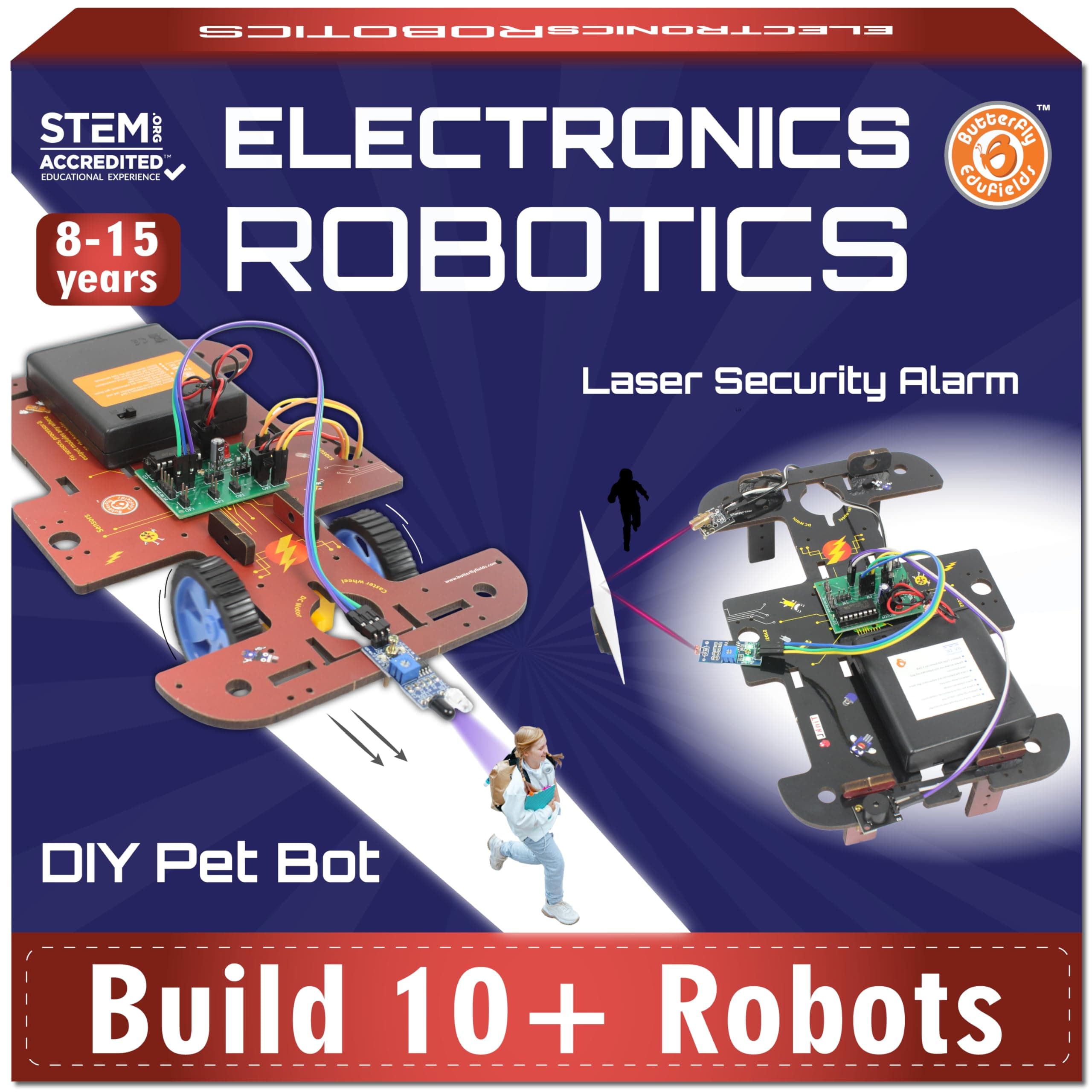 Butterfly EduFields 10-in-1 Robotics Kit for Kids Age 8-14 | Build 10 DIY Robots with Circuit Board & Motor | STEM Science Project Toy | Birthday Return Gift for Boys & Girls