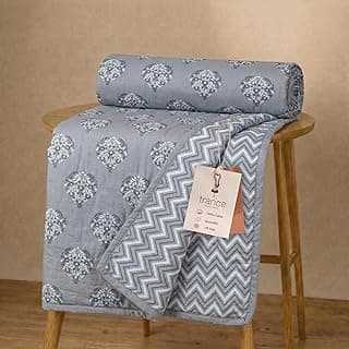 Trance Home Linen Premium 100% Cotton Dohar for Single Bed | 150 GSM | Reversible Ac Comforter | for AC Room | Light Weight All Season Soft Blanket (58x90 Inches | Aurora Grey)