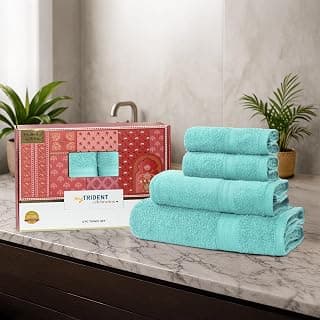 MYTRIDENT Celebration Towels for Bath Large Size, 4 PC Towel Set, 1 Bath, 1 Small Bath, 2 Hand, Mist Green