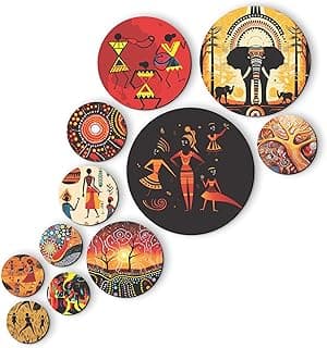 Rousrie Wooden Wall Hanging For Home Décor, Set of 11, Living Room, Bedroom, Office Decoration (Rajasthani)
