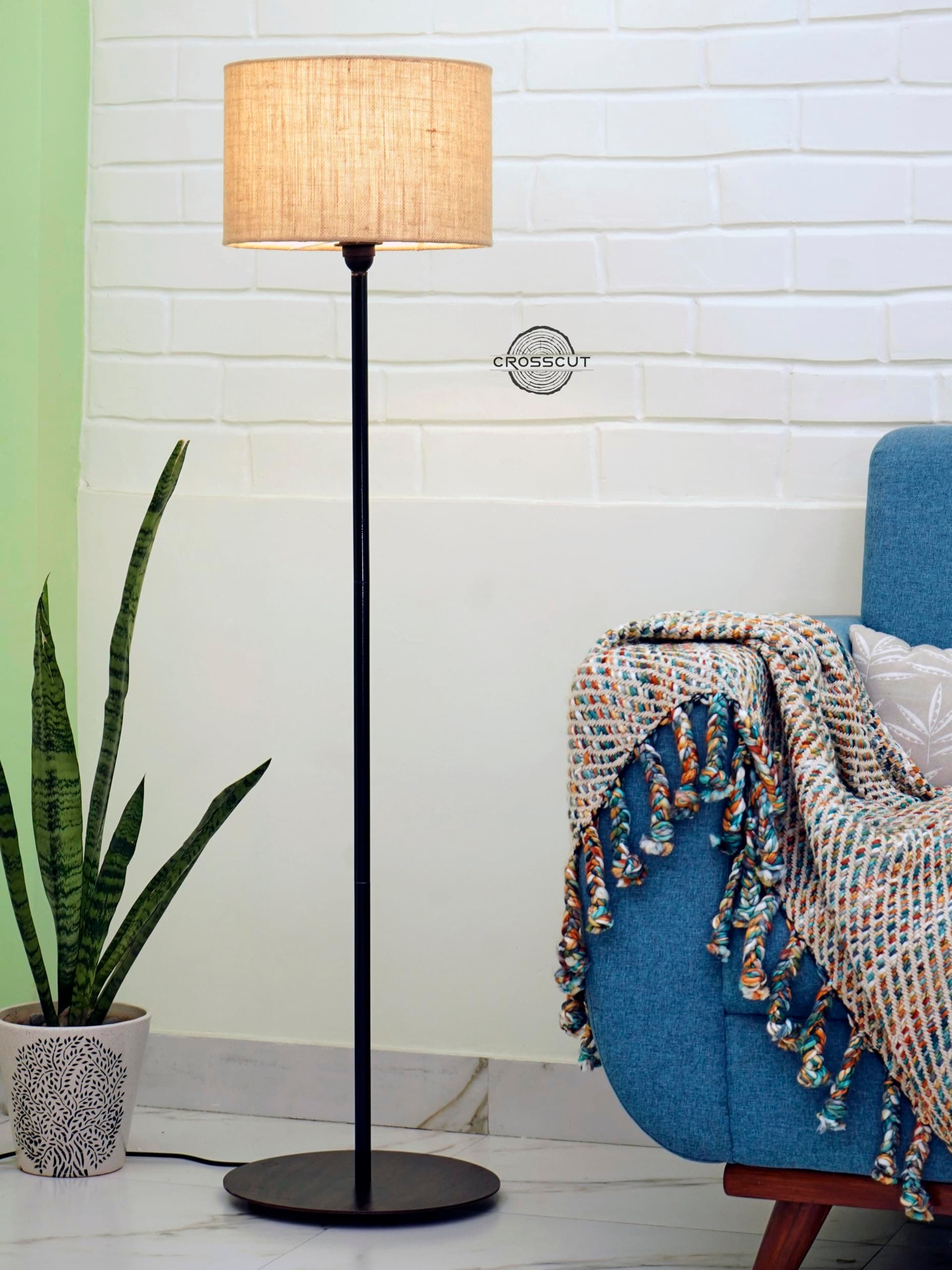 Crosscut Furniture Minimalist Design Floor Lamp (Jute Shade) LED Bulb Included, Beige