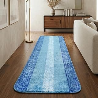 SARAL HOME EASY LIVING Microfiber Striped Rectangle Anti-Skid Runner|Soft & Super Absorbent, Washable Multipurpose Bedside Runner for Home/Kitchen/Lobby/Office Entrance, 50X100 CM (Turquoise)