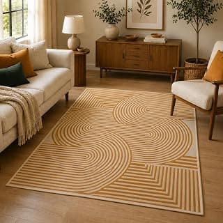 Digital Print Carpet | Microfiber Nylon Digital Print with Anti Skid Carpet | Vintage Style, Carpet for Bedroom, Dining Room, Hall, Entryway, Guest Room | Geomatric Beige 4x6 Feet